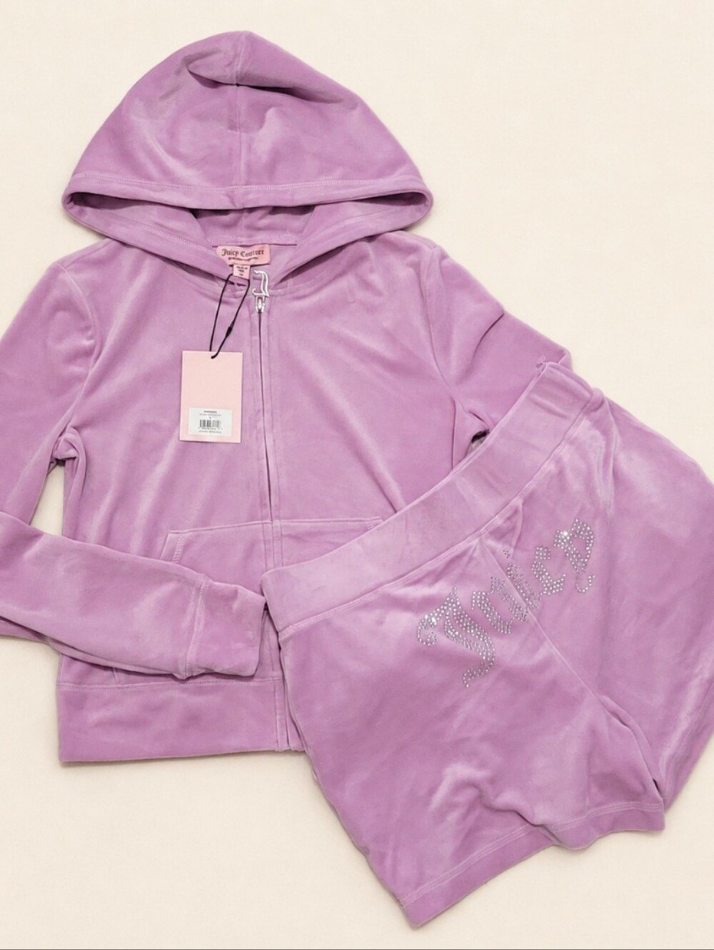Juicy Couture Dewberry Velour Zip Up Hoodie & Shorts Set - S